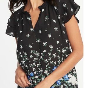 Old Navy Women's High Neck Ruffle-Trim Floral Top